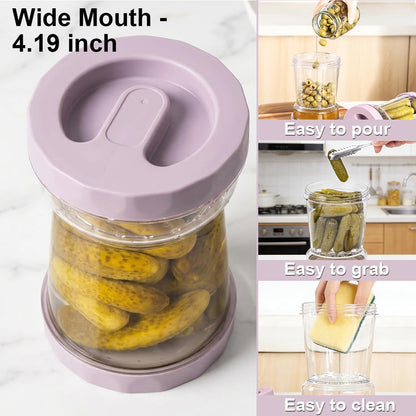 CUISITOOL Upgraded Pickle Jar with Strainer Flip, 38oz Tritan Airtight Pickle Juice Separator from Wet and Dry, BPA Free Olive Hourglass Jar for Jalapeno/Gherkin, Dishwasher Safe