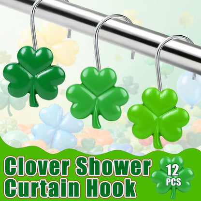 BAISDY 12pcs St Patricks Day Shower Curtain Hooks Irish Shamrock Curtain Rod Rings Curtain Hanger Hooks