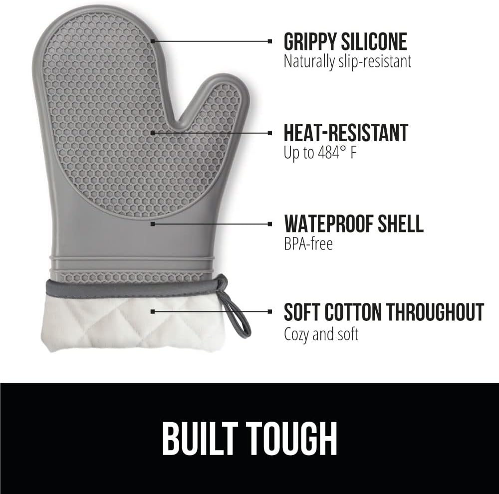 Gorilla Grip Heat and Slip Resistant Silicone Oven Mitts Set, 14.5 in, Gray