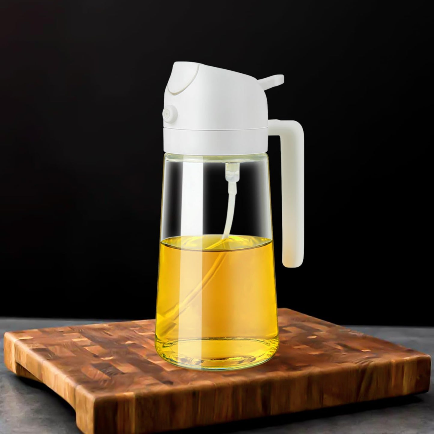 Ponpon Oil Sprayer for Cooking, 16oz Olive Oil Spray Bottle, Oil Dispenser for Kitchen for Barbecue, Salad, Cooking, Baking (Black)