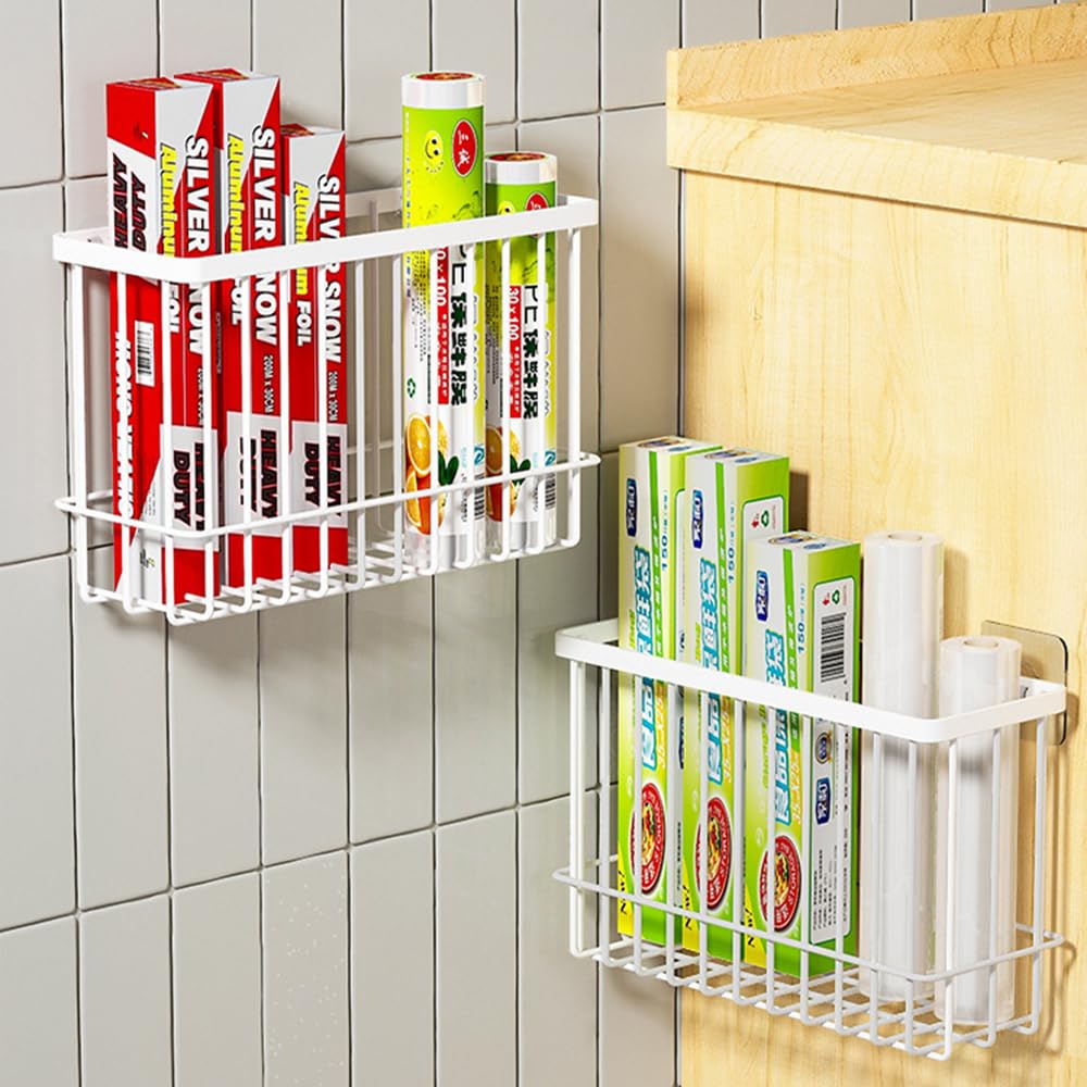 EigPluy 2 Piece Kitchen Cabinet Door Storage Box,Self Adhesive Wall Mounted Storage Boxes,Wardrobe/Bathroom/Refrigerator Small Items Organizer Storage Box (White)