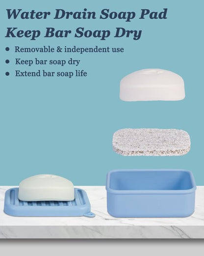 HighHerz Superior Leak-Proof Silicone Travel Soap Case, Portable Soap Container with Draining Layer, Durable Soap Box, Shatter-Proof Soap Holder for Bathroom, Gym, Travel Size Toiletry (Blue)