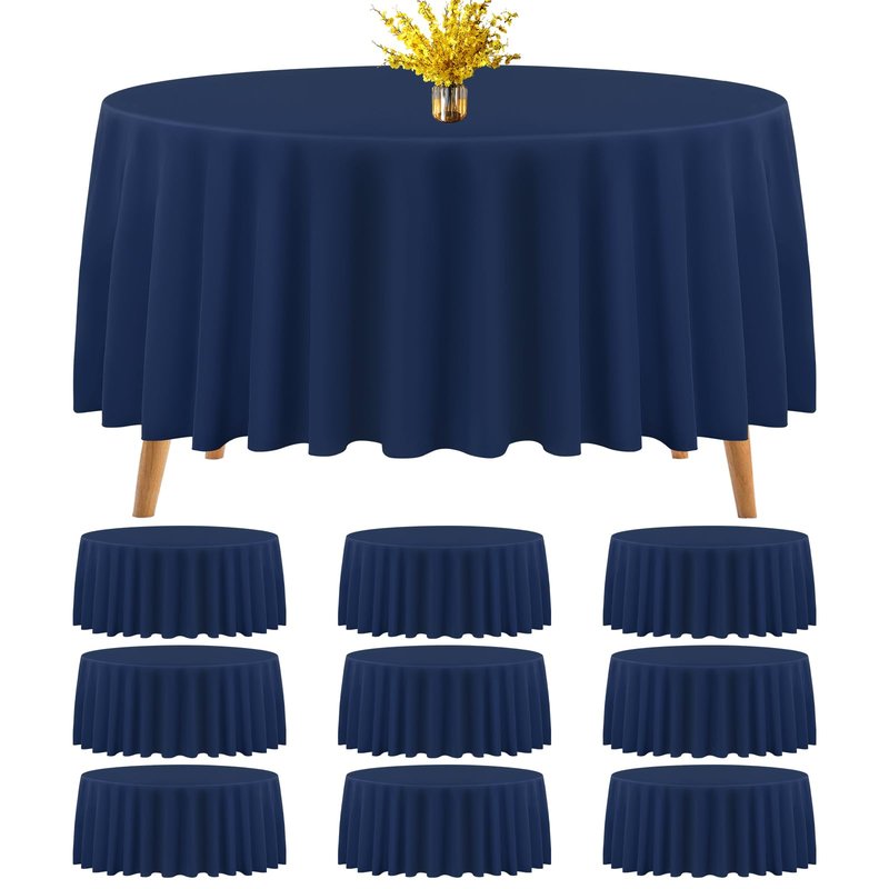 Teruntrue 10 Packs Premium Round Tablecloth 120 Inch Navy Blue Polyester Table Cloth Bulk Washable Fabric Tablecloths Cover for Wedding Party Banquet Buffet Holiday Dinner (120 Inch) TC534H