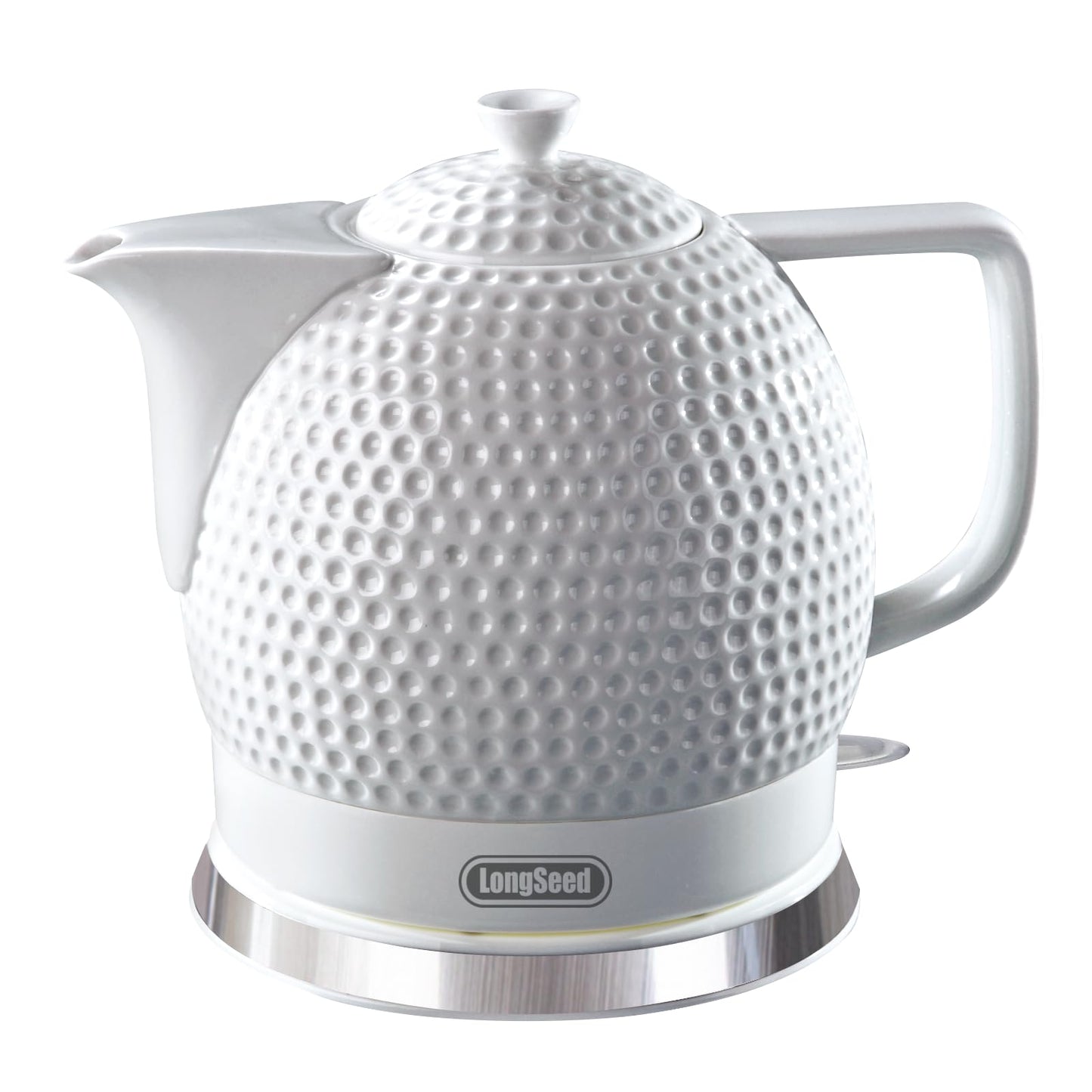 LONGSEED Electric Kettle, 1.2L Ceramic Tea Kettle with embossed design, BPA-Free,1500W Water Boiler with LED Light, Auto Shut-Off and Boil-Dry Protection,Pure white relief sculpture