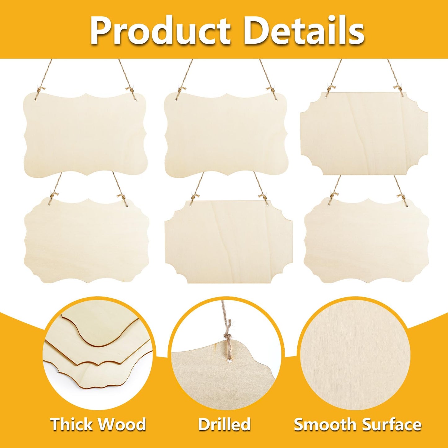 IJRPLM 24 Pcs Wood Sign Blank, Unfinished Hanging Wooden Slices Banners with Ropes, Hanging Craft Door Signs, Rectangle Blank Wood Signs for DIY Crafts, Painting, Wall Art Home Decorations, 3 Style