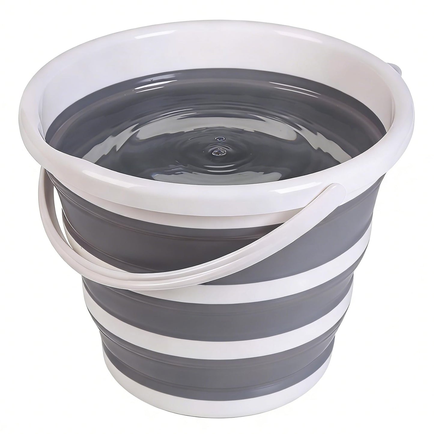 Collapsible Bucket, Collapsible Mop Bucket, 10L 2.6 Gallon Car Wash Bucket, Indoor and Outdoor Foldable Portable Bucket with Handle for Windows Cleaning, Camping, Beach, Space Saving, Gray & White