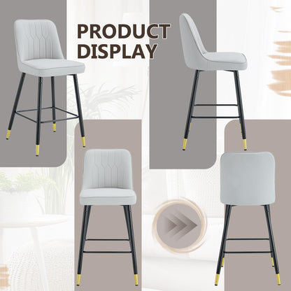 Rejeke 180° Swivel Bar Stools Set of 4, 27" Counter Height Bar Stools with Back, Swivel Light Grey Faux Leather Bar Stools for Kitchen Island, Counter Height Chairs with Metal Legs & Footrest