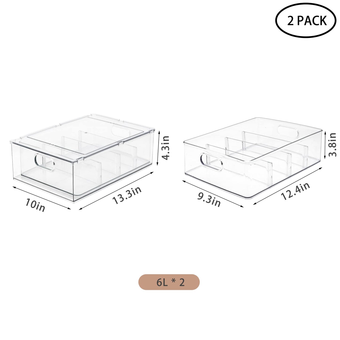 MineSign 2Pack Stackable Fridge Drawers Pull-Out Bins Divided Produce Saver Containers for Refrigerator Storage Organizers for Veggie Fruit Berry Pantry Cabinet Makeup Clothes