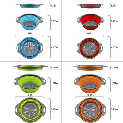 QiMH Collapsible Colander and Strainer Set of 4, 2 PC 4 Quart(1 gal) and 2 PC 2 Quart(0.5 gal), Food-grade Sturdy Plastic Base - Round Space-save Silicone Kitchen Foldable Strainer for Pasta, Veggies