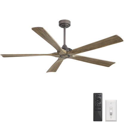 WINGBO 60 Inch Ceiling Fan without Light - 5 Carved Solid Wood Blades, 6-Speed Reversible DC Motor, Noiseless Remote Control Ceiling Fan No Light for Bedroom Living Room Kitchen, Charcoal and Gray