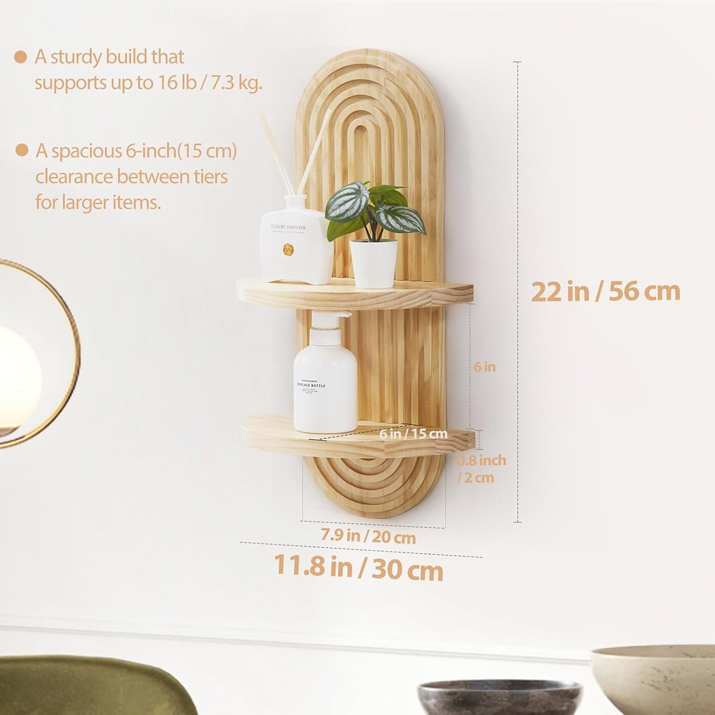 22 11.8 Inches SweetSage Wooden Arched Wall Shelf - Boho Decor Floating Shelves Book Display Rainbow Shelf for Home
