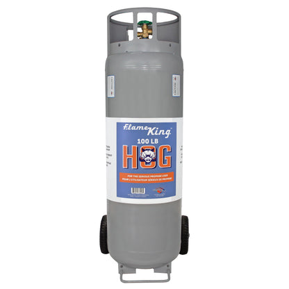 Flame King 100LB Empty Propane Tank with Wheels, Horizontal & Vertical LP Cylinder with Built-in Gauge for Fire Tables, Fire Pits, Patio Heaters, Barbeques, Lunch Trucks, Weed Torches & Truck Campers