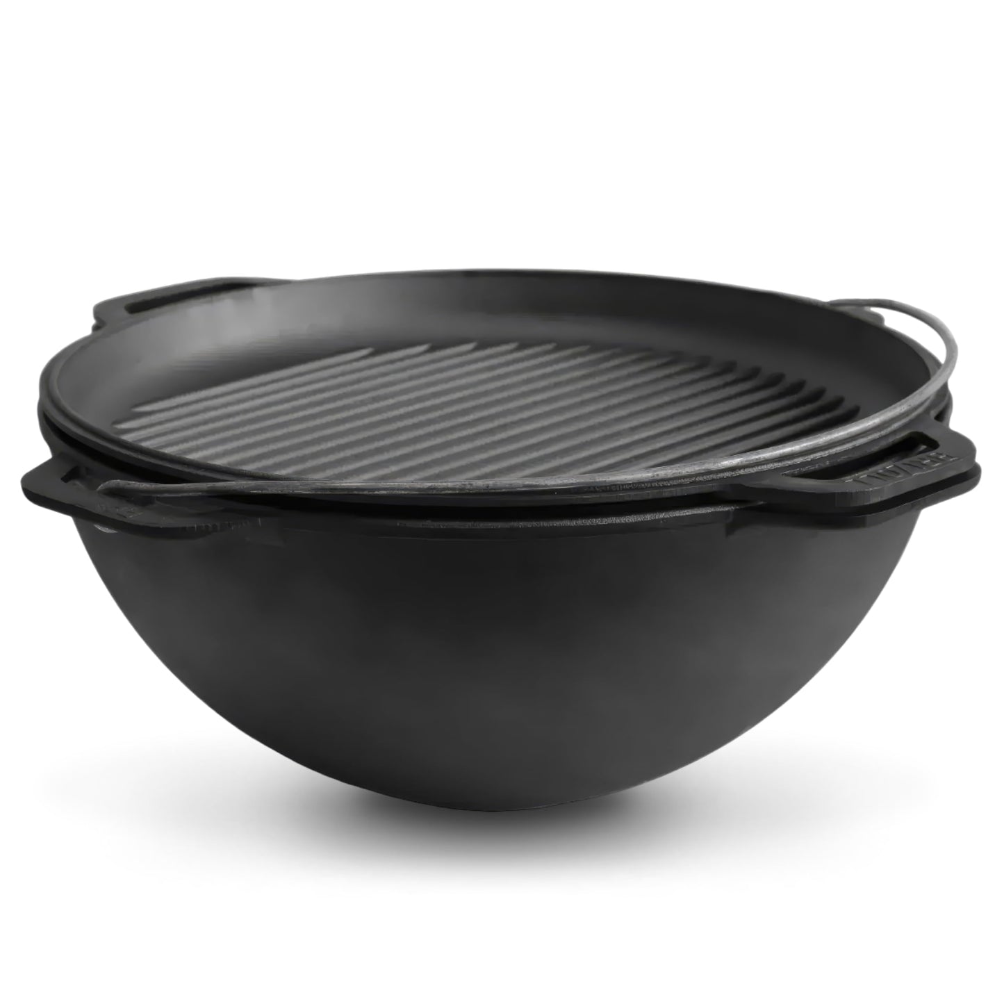 Camping Dutch Oven Pot with Grill Lid Brizoll 15.85 Quarts (15 L) - Cast Iron Cookware Set - Kazan for Plov - Uzbek Kazan Cast Iron - Premium Camping Cookware - Asian Cauldron - Dutch Oven With Frying Pan Lid