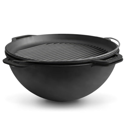 Camping Dutch Oven Pot with Grill Lid Brizoll 15.85 Quarts (15 L) - Cast Iron Cookware Set - Kazan for Plov - Uzbek Kazan Cast Iron - Premium Camping Cookware - Asian Cauldron - Dutch Oven With Frying Pan Lid