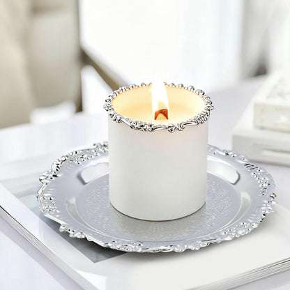 Quluxe Round Platter Serving Tray Metal Reusable Decorative Appetizer Platter Dessert Plate for Kitchen Party Centerpiece Display, 2 Pcs Silver (4 Inch+10 Inch)