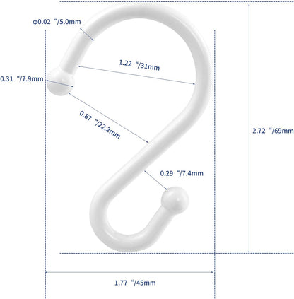 Metal Shower Curtain Hooks, Set of 12 Rust Resistant S Shaped Rings for Shower Curtains, Kitchen Utensils, Towels
