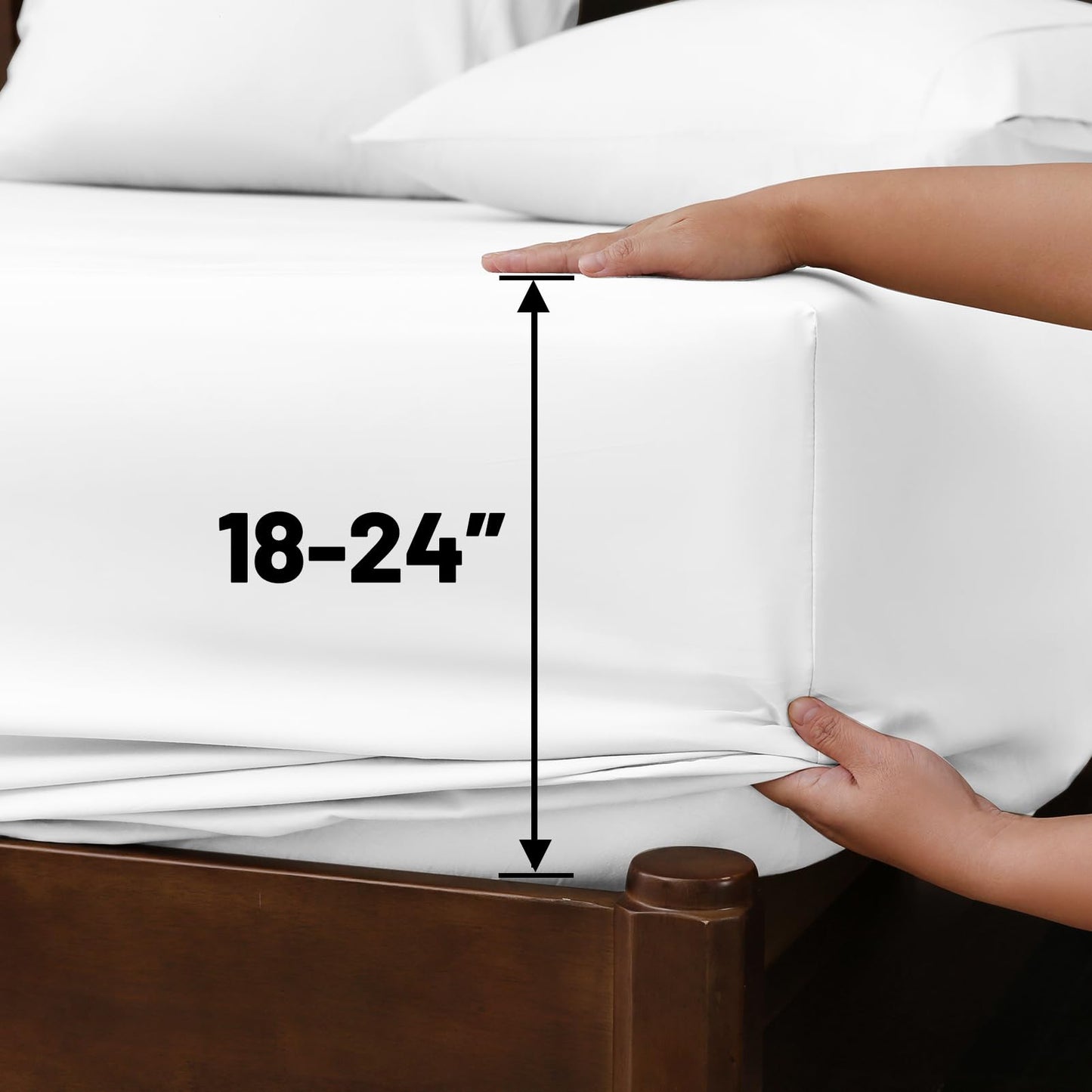 Overket Extra Deep Pocket King Sheets 18-24 Inch 100% Egyptian Cotton 1000 Thread Count Sateen Weave Soft Breathable 4 Pieces（King，White）