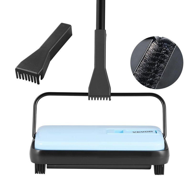 VEVOR Carpet Sweeper Manual, Floor Sweeper with 300 ml Dustbin Capacity Easy to Empty, 6.7 inch Cleaning Width for Home Office Carpets Pet Hair Dust, Blue