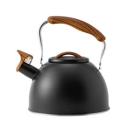 3.2 Quart Whistling Tea Kettle for Stove Top Stainless Steel Tea Pots With Wood Pattern Anti-slip Handle, Black…