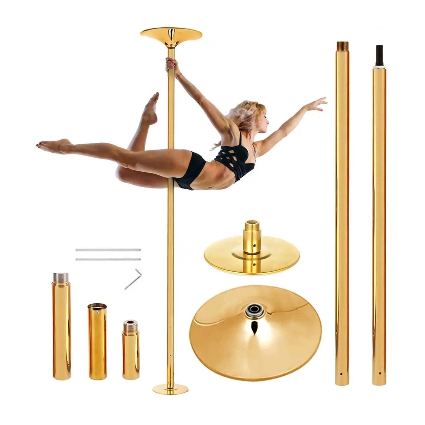 Ktann Removable Dance Pole Kit 45mm Adjustable Dance Pole - Spinning/Static Mode, Heavy-Duty Steel, Ideal for Home Workouts(Gold)