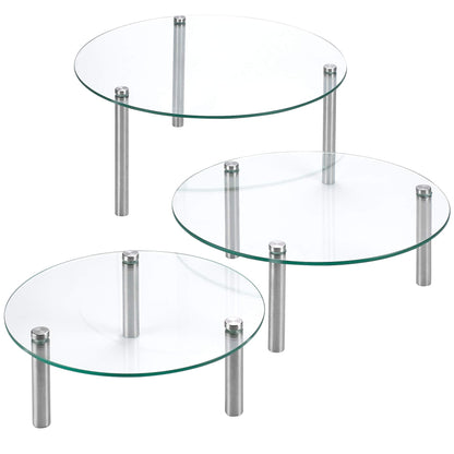 3 Tier Round Tempered Glass Display Stand 9, 11, 13” for Cake, Cupcakes, Desserts, Bakery, Appetizers – Set of 3 Glass Retail Display Raiser. (Clear)