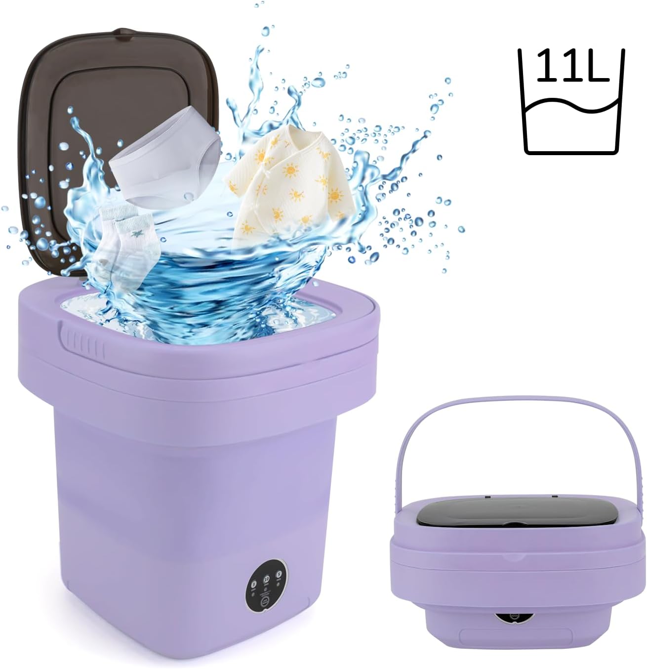FETIONS Portable Washing Machine, 11L Foldable Washer with 3 Modes, Deep Cleaning for Underwear, Baby Clothes, and