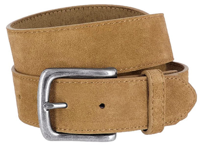 Men's Belt Rounded Edge Heel Bar Buckle Casual Jean Suede Leather Belt 1 1/2" Wide (Taupe, 30)