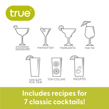 True Maraca Cocktail Shaker with Built In Strainer, Drink Mixer with 7 Classic Drink Recipes & Measurements, Perfect for Game Nights, BBQ, House Party, Picnic, Home Bar Accessories, 16 oz, Set of 1