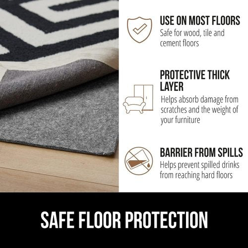 GORILLA GRIP Rug Pad - Slip Resistant Felt with Rubber Backing - 1/8 Inch Thick, 3x5 FT for Area Rugs