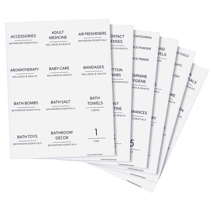 Talented Kitchen Minimalist Bathroom Labels for Organizing - 174 Labels, 2.5" x 2.5" & 2.5" x 0.75", Black on White - Stickers for Jars & Bottles - Water-Resistant for Medicine Cabinet