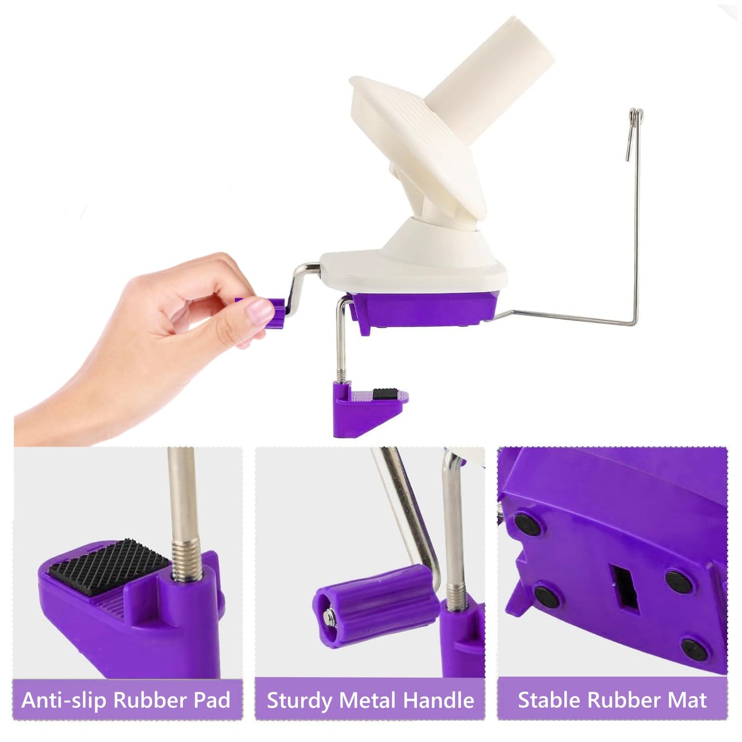 Yarn Ball Winder, Hand Operated Purple Ball Winders for Yarn, Yarn Winder with Easy Installation for Yarn Storage +20 PCS Knit Knitting Needles Point Protectors+100 PCS Stitch Knitting Needles