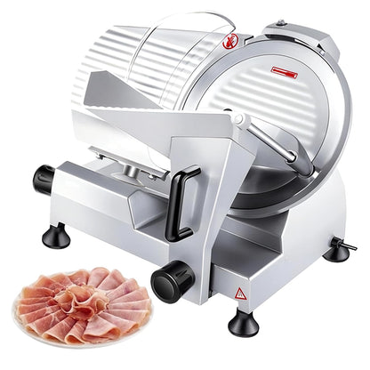 CHEF KEY Commercial Meat Slicer, 10 inch 240W Frozen Meat & Deli Slicer, Premium Carbon Steel Blade & Built-in Sharpener, 0-0.47 inch Adjustable, Semi-Auto for Commercial and Home Use