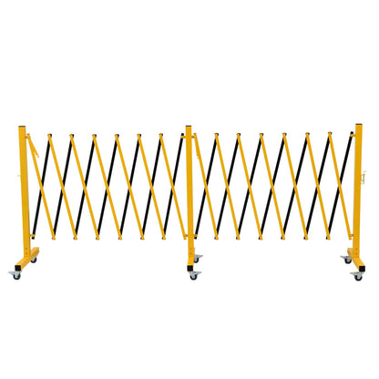 GYMTIME Metal Expandable Barricade, Safety Barrier with Casters, Retractable Traffic Fence, Mobile Temporary Folding Security Gate for Outdoor, Shopping Mall, 23 Feet, Yellow and Black