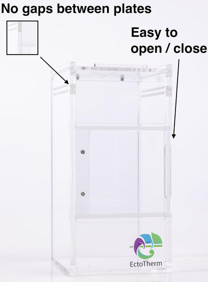 EctoTherm Jumping Spider Enclosure - Complete Acrylic Terrarium Habitat for Spiders, Tarantulas, Praying Mantis - Small Spider House with Front Opening Door - Bug Enclosure for Arboreal Species