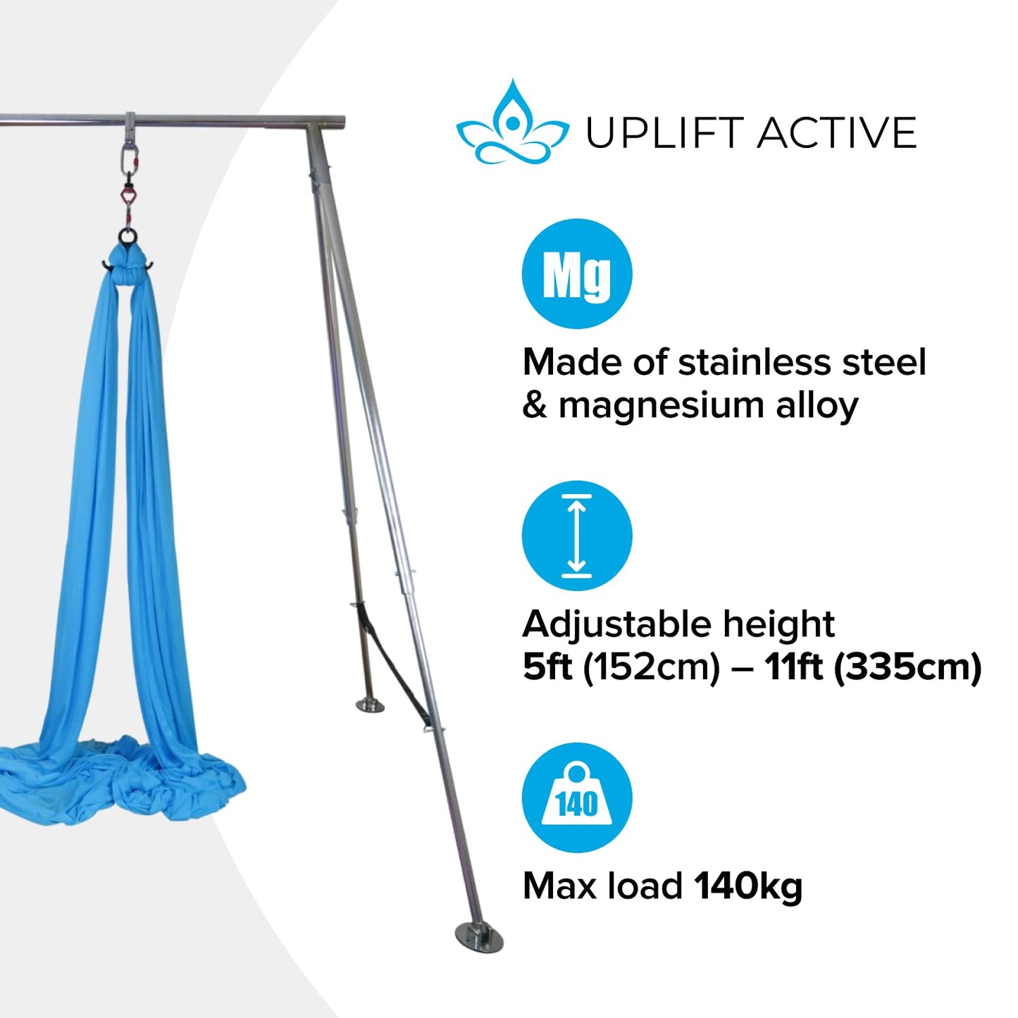 Uplift Active Adjustable Yoga Aerial Rig - Only Premium Home Yoga Stand with Adjustable Height | Portable Stainless Steel Rig | Aerial Fitness, Use with Hoops/Lyra, Silks & Hammock