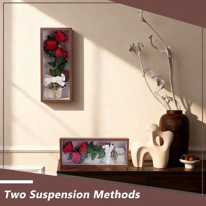 INTERWARM 2Pcs Shadow Box Display Case, 14.4x6.1x2.56Inch Rectangle MDF Shadow Box Frame with Nail Hangers and Hook for Mother's Day Awards Memorabilia Flower Pictures Keepsakes Medals(Camel)