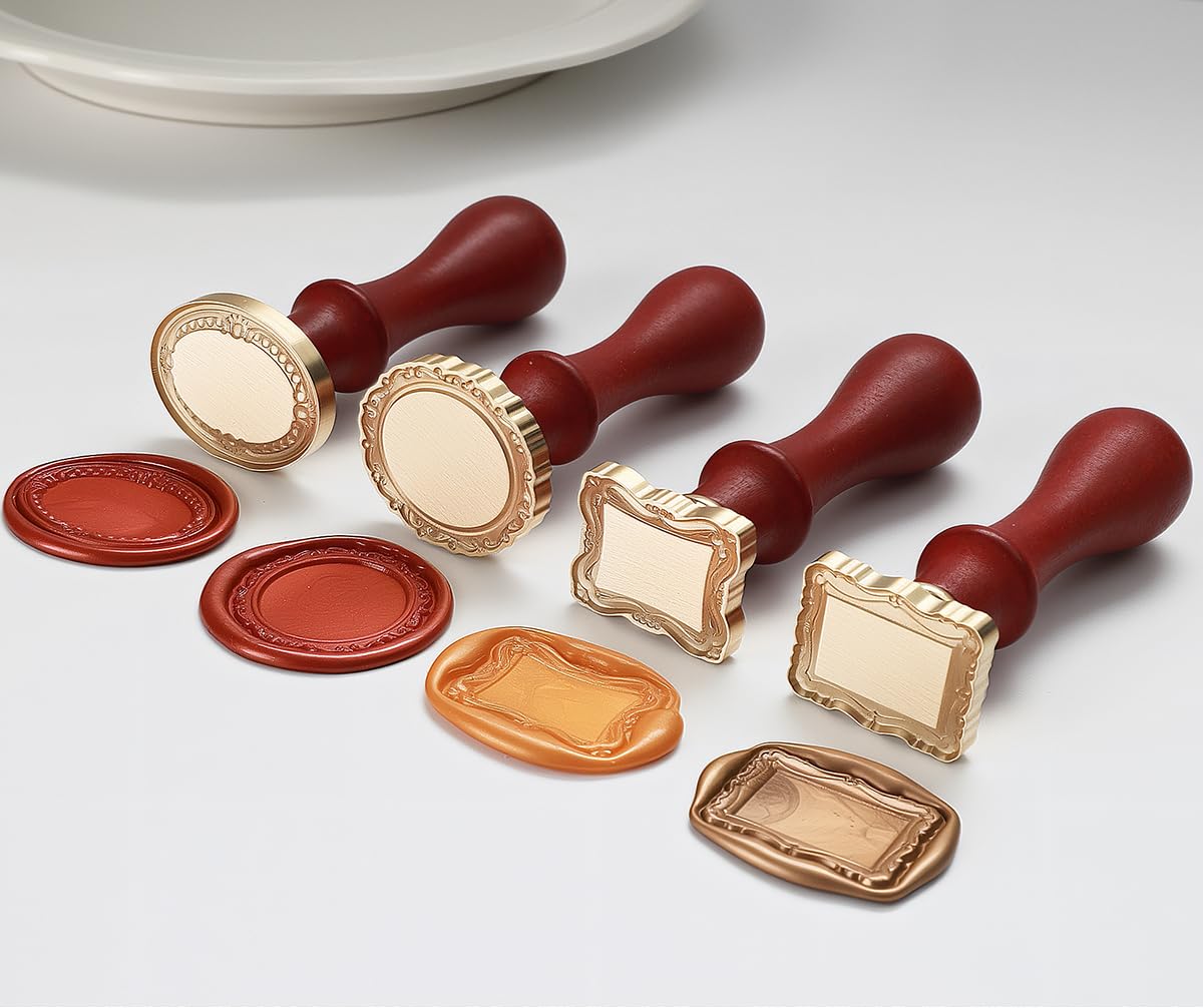 Frame Wax Stamp Kit, Electric Wax Seal Warmer Set with 624Pcs Sealing Waxs Beads, 3D Embossed Frame Relief Carve Stamps Waxing, Gold Pen, Tweezer (Set03)