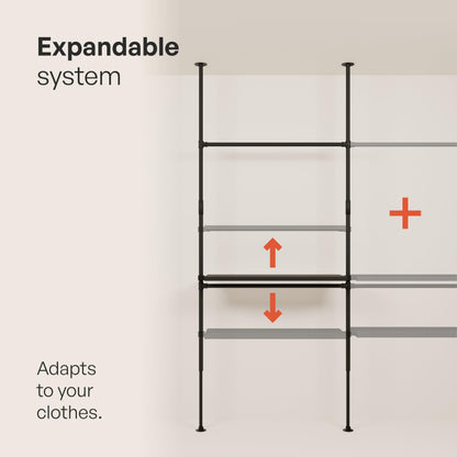 pamo Industrial Pipe Clothing Rack with Shelf - 550 lbs Capacity - Clamping Clothes Rack and Walk In Closet with Metal Shelf for Wardrobe