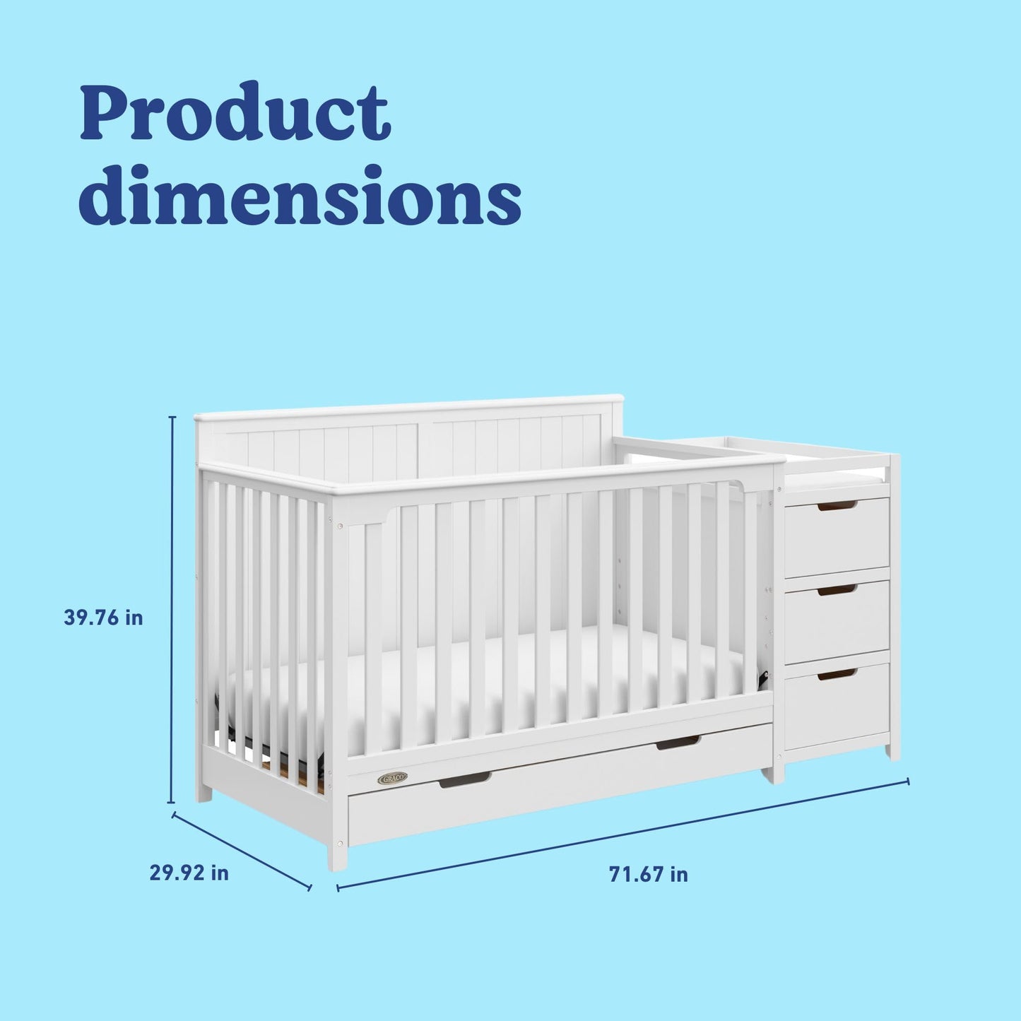 Graco Hadley 5-in-1 Convertible Crib & Changer – GREENGUARD Gold Certified, Fits Standard Crib Mattress, Converts to Toddler Bed and Full Bed, 4 Adjustable Mattress Heights (White)
