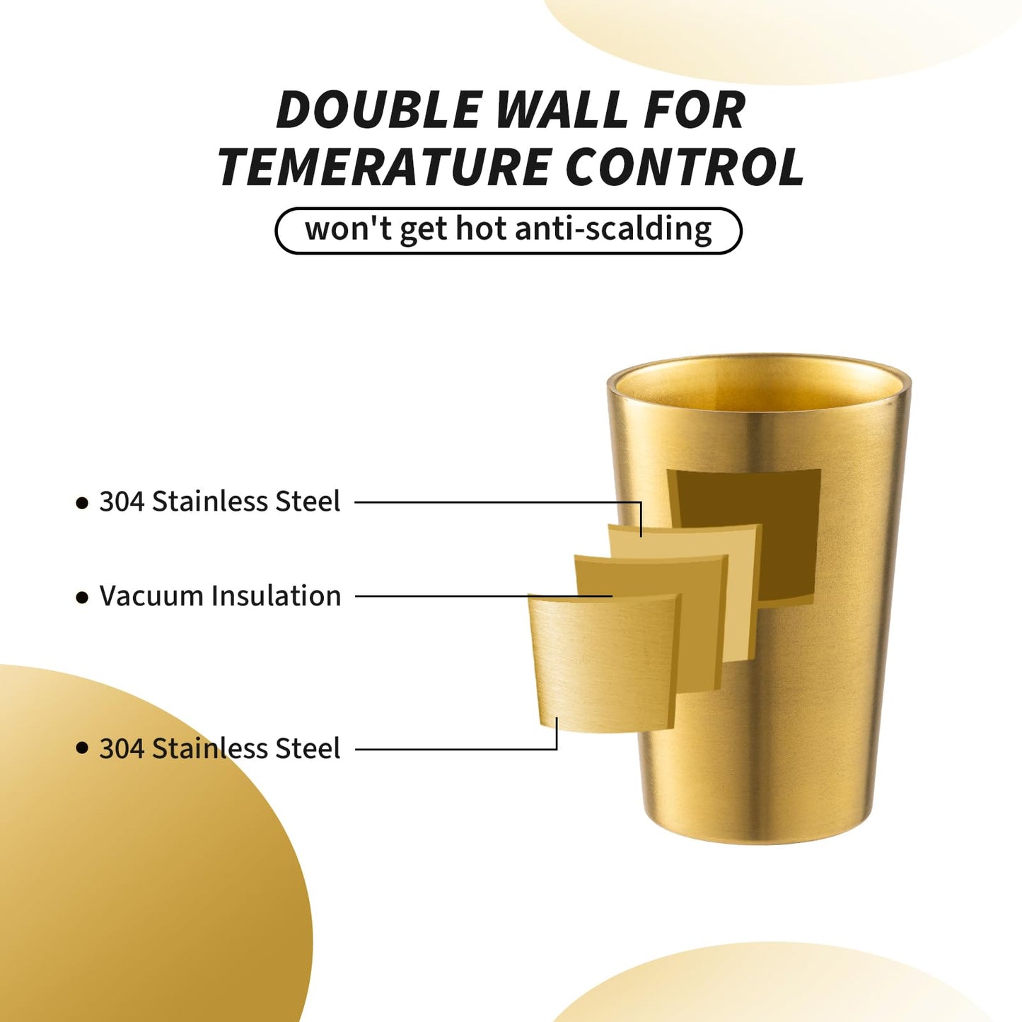 CSTOUTHOM 6 Pack 12 oz Stainless Steel Insulated Cup, Double Wall Vacuum Small Metal Cup, Reusable Camping Cups Unbreakable Indoor Outdoor for Party, Home, Office, BBQ, Gold