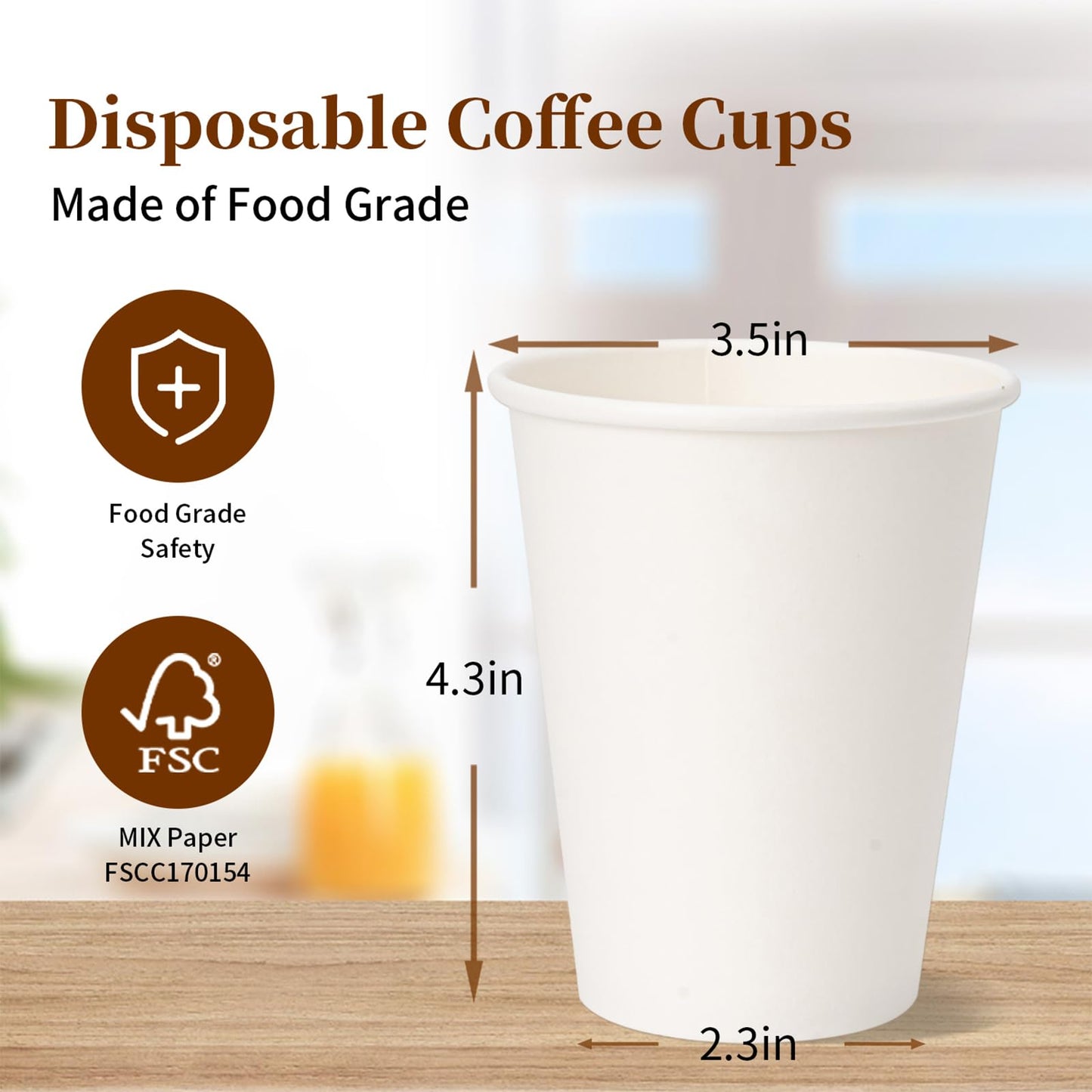 RACETOP 500 pack Disposable Coffee Cups 12 oz, Paper Cups 12 oz, Hot Cups, Ideal for Hot Drinks, Coffee(white)