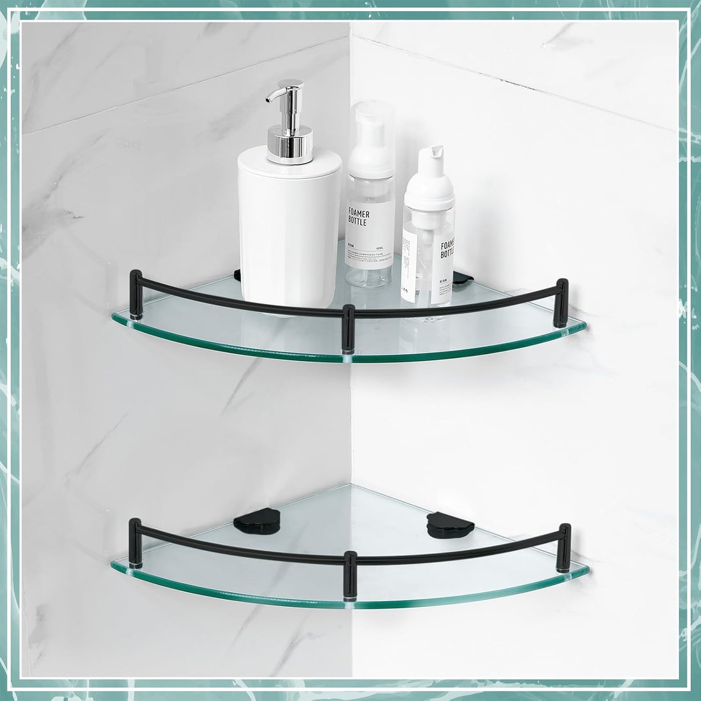 2 2-tier 9.25 Inches Crowye Pcs Corner Shower Shelf Glass Corner Shelf Stainless Steel Wall Mounted Bathroom Organizer