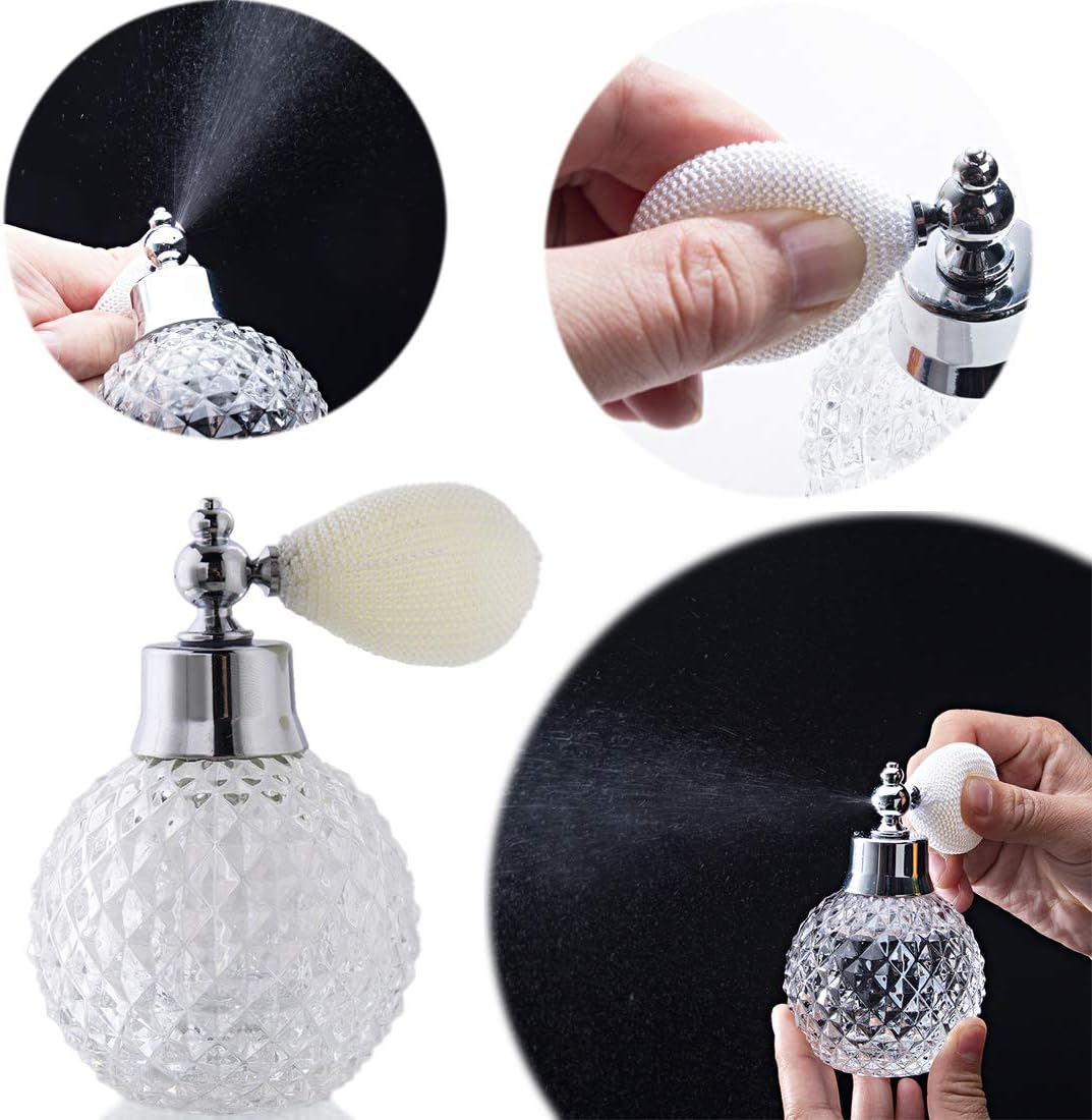 H&D Vintage Crystal Empty Perfume Replacement Spray Bottle Atomizer, Luxury Series (Clear)