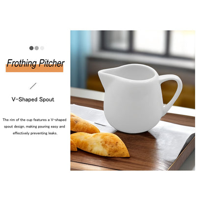 Set of 6 Ceramic Milk Frothing Pitchers 130ml/4.4oz Elegant Porcelain Creamer Drip-Free Spout, Perfect for Coffee Creations with Handle