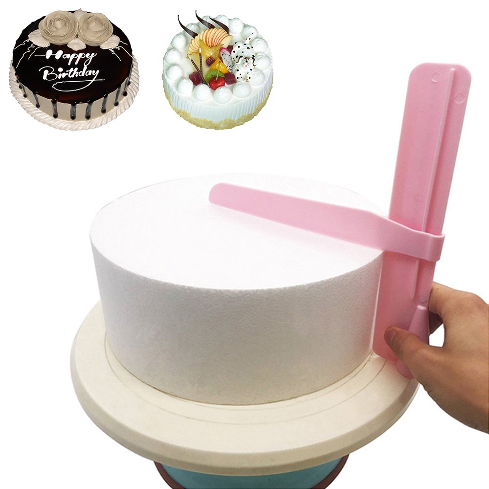 2pcs Adjustable Cake Smoother Polisher with 4pcs Different Scrapers, FineGood Fondant Cream Edge Smoothing Decorating Tools - Green, Pink