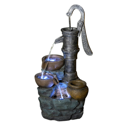 mdj pottery 32 Inch Tall Outdoor Water Fountain, 3-Tiered Cascading Bowl Fountain, Vintage Pump Style Weather-Resistant Resin Waterfall Fountain for Patio Yard Garden - Grey
