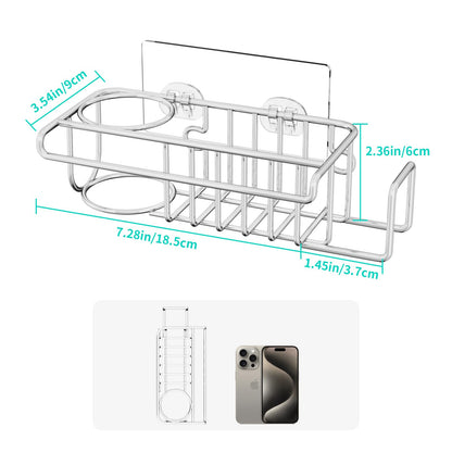 HapiRm 4 in 1 Sink Caddy Sponge Holder, SUS304 Stainless Steel Kitchen Brush Holder and Dish Cloth Hanger, Kitchen Organizers and Storage Essentials - Silver