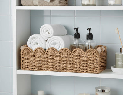 2 CubesLand Paper Rope Scalloped Edge Toilet Paper Storage Basket, Small Living Room, Bedroom Decor Baskets for Over