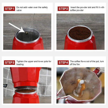 Classic Stovetop Espresso Maker, 6-Cup Capacity Aluminum Coffee Machine Moka Pot for Home or Office Use (Red)