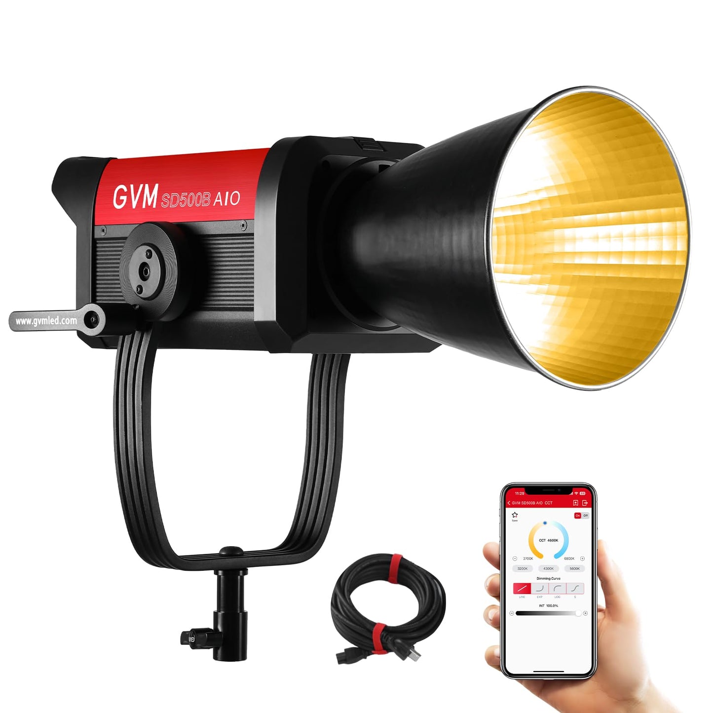 GVM 500W COB LED Video Light, APP Control, Bi-Color Continuous Output Lighting with Bowens Mount, 2700K-6800K, CRI/TLCI97+, 227040lux@1m, 12 Effects & 12 Sources for Studio Photography